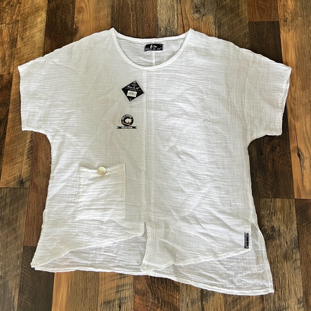NWT Blanc du Nil Front Pocket Side Split Cotton Top